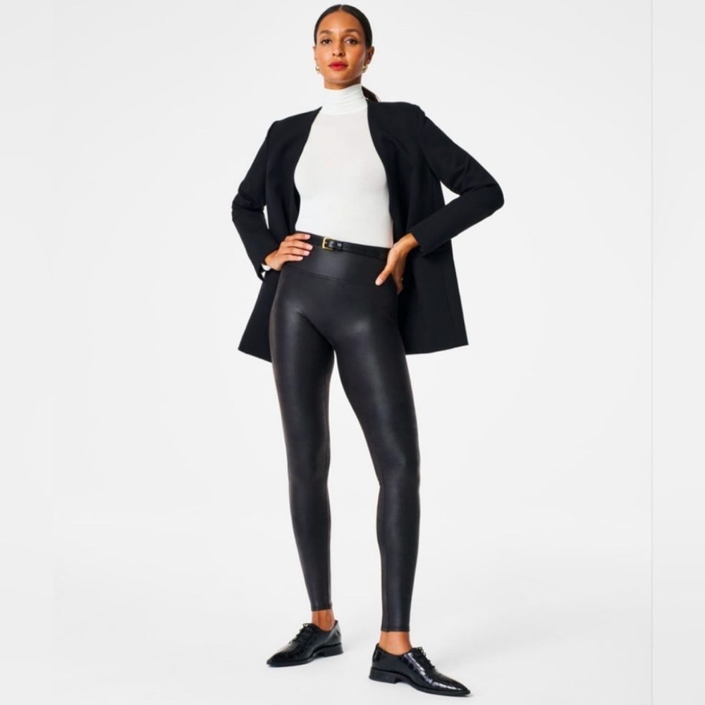 Spanx Women's Black Faux Leather Ankle Leggings